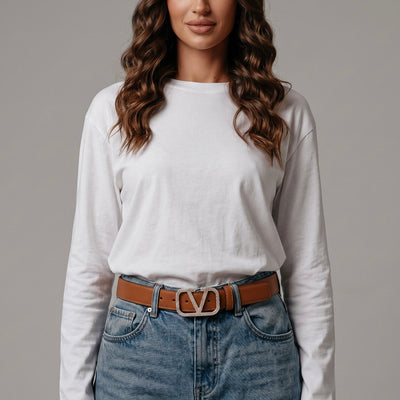 Valentino V Logo Crystal Buckle Reversible Belt 🤎✨