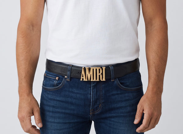 Amiri Gold Logo Leather Belt – Black Designer Statement Belt 125cm 🖤✨