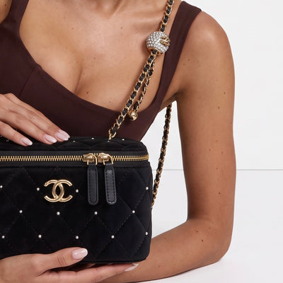 Chanel Crystal Quilted Bag – Black Velvet & Gold ✨🖤