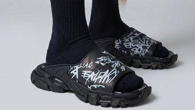 Balenciaga Black Graffiti Chunky Slides – Bold Streetwear Slippers ⚫🔥