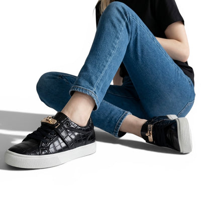Hermès Black Croc-Embossed Luxury Sneakers with Gold Hardware