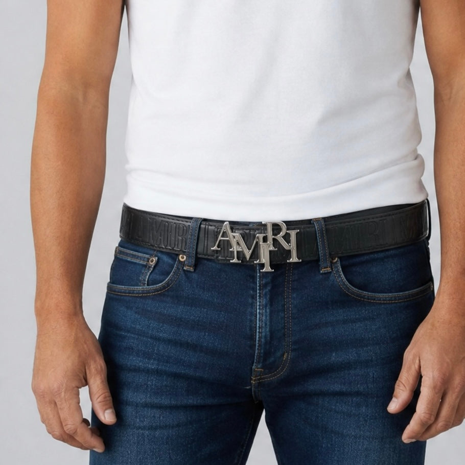 AMIRI Monogram Logo Belt – Black Leather | 115CM ✨ Luxury Streetwear