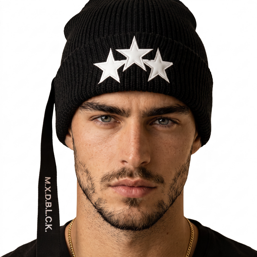⭐ Amiri Three Stars Black Beanie | Luxury Knit Streetwear Hat