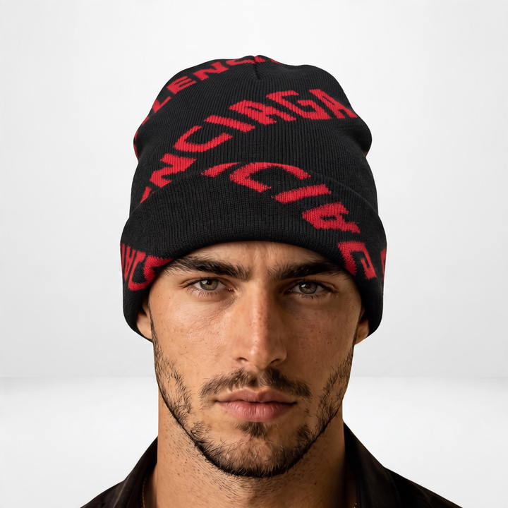 Balenciaga Logo Beanie — Black & Red