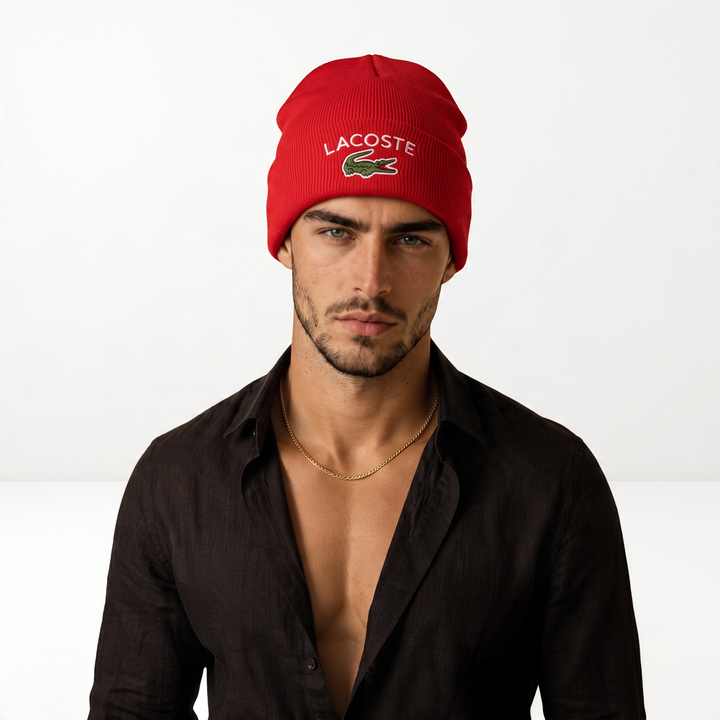 Lacoste Ribbed Beanie — Red