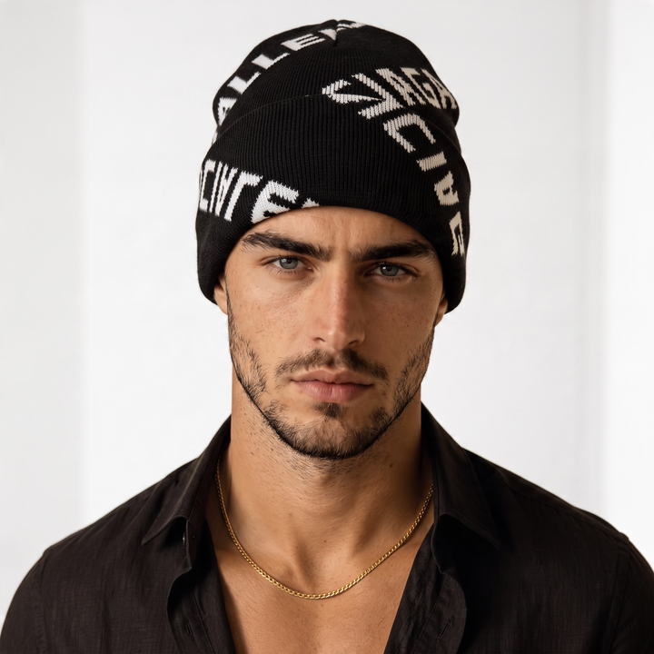 🧢 Balenciaga Black All-Over Wrap Logo Beanie – Premium Winter Streetwear 🖤✨