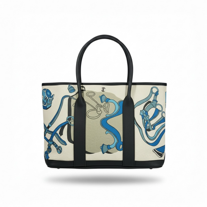 👜 Hermès Printed Canvas Tote Bag – Timeless Luxury & Artistic Elegance 🤍💙