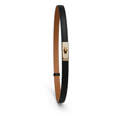 Hermès Crystal Kelly Lock Leather Belt – Black Luxury Designer Belt