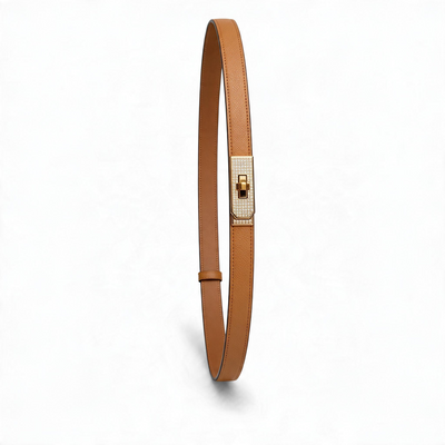 ✨ Hermès Crystal Kelly Lock Leather Belt – Luxury Brown Designer Belt 🤎