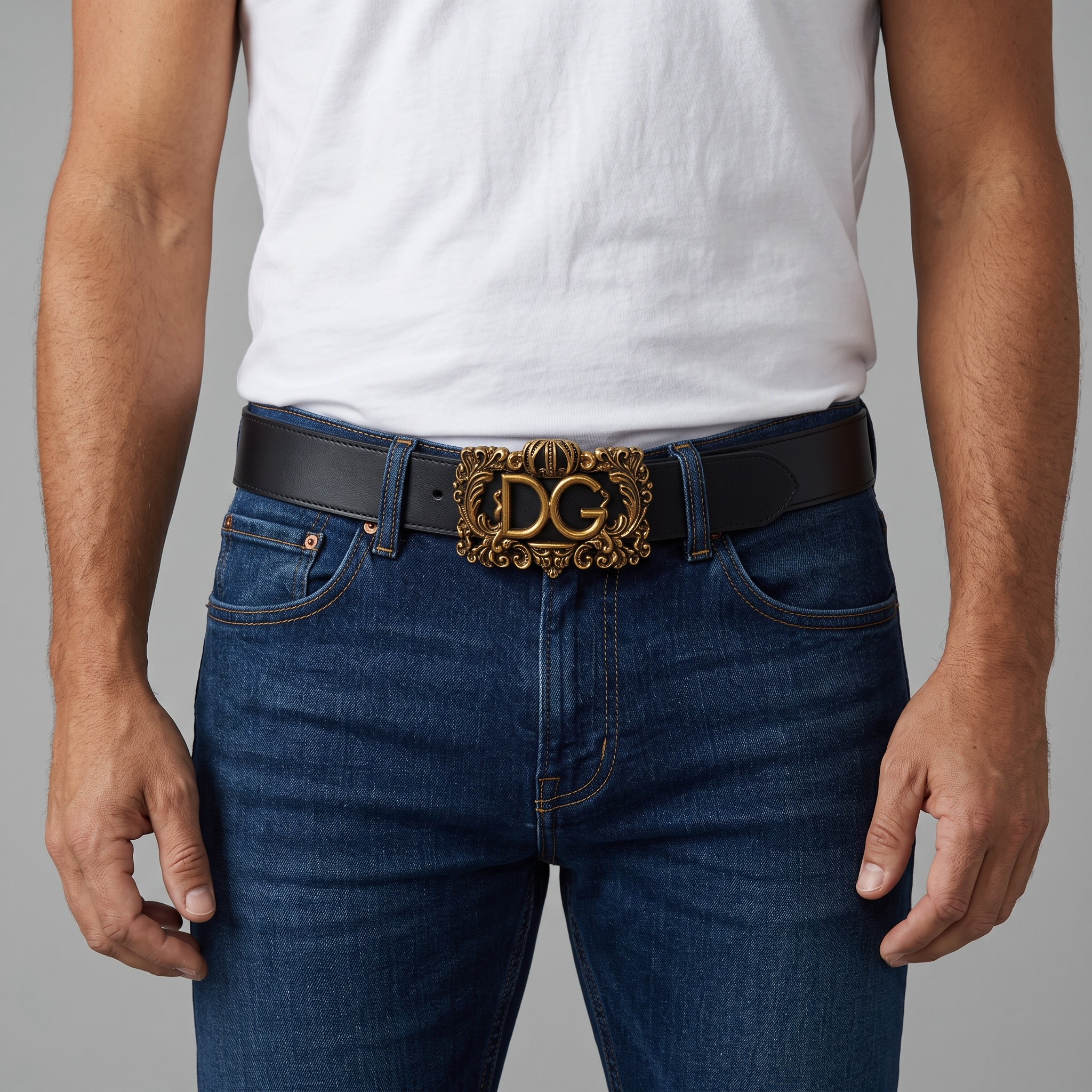 🖤 Dolce & Gabbana Black Leather Belt Gold DG Buckle 115 cm Luxury  Belt