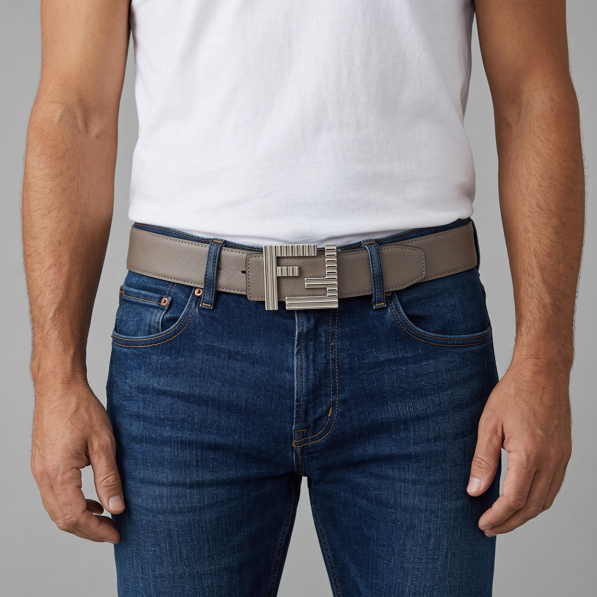 🩶✨ Fendi FF Monogram Belt – taupe Pattern with Iconic FF Buckle 115 cm