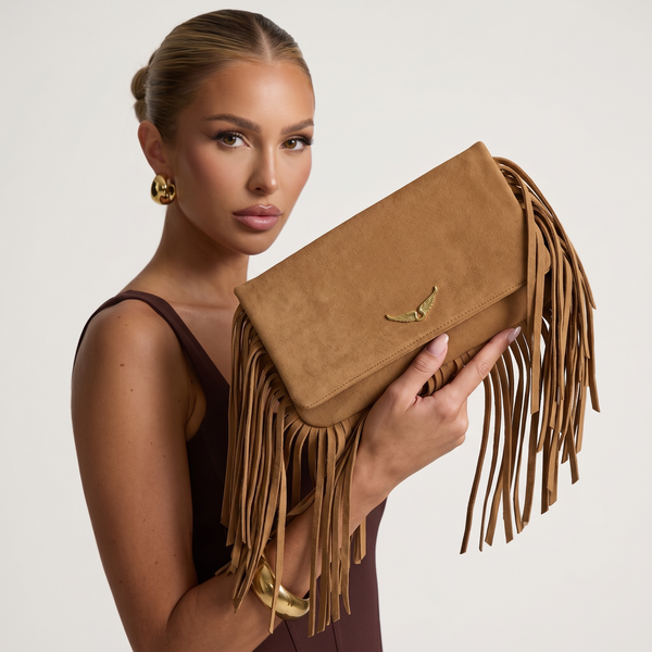 Zadig & Voltaire Fringe Clutch – Suede Brown 🤎✨ | Boho Luxe Statement