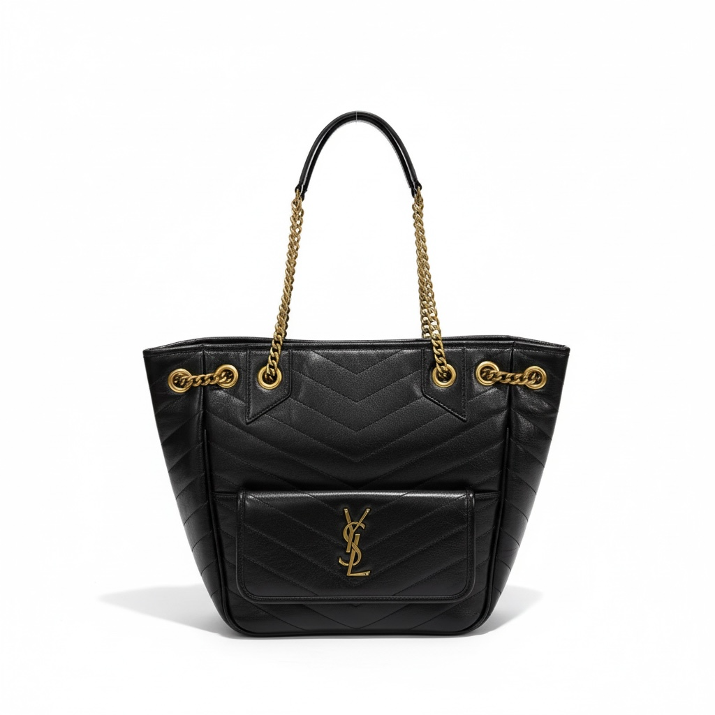 🖤 Saint Laurent Black Quilted Leather Tote – YSL Chain Shoulder Bag ✨
