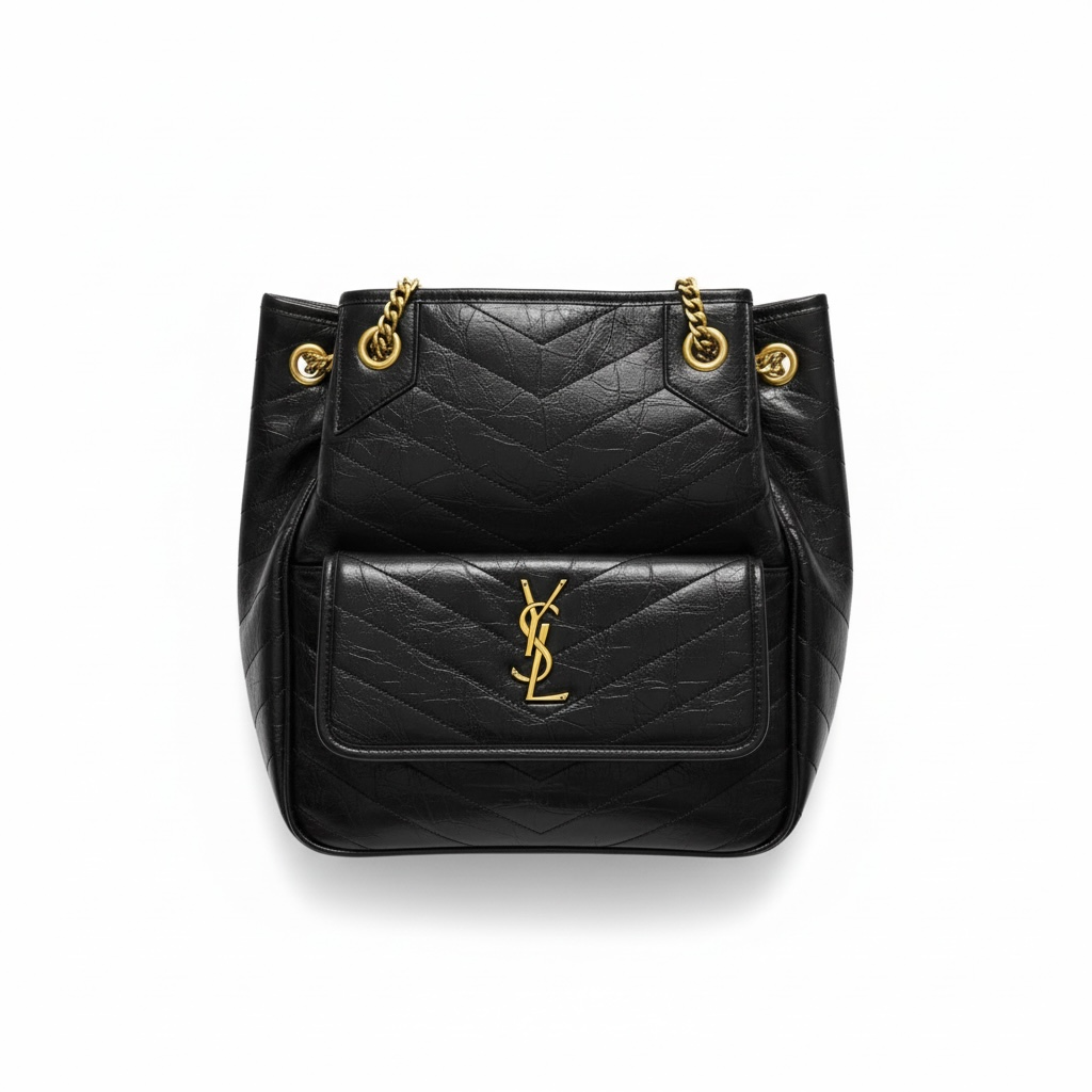 🖤 Saint Laurent Black Quilted Leather Tote – YSL Chain Shoulder Bag ✨