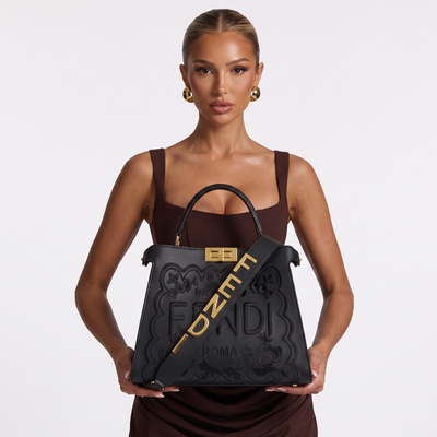 Fendi Roma Black Embossed Handbag 🖤✨ | Luxury Statement Bag