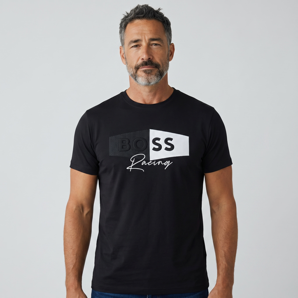 HUGO BOSS Racing Black Graphic T-Shirt 🖤🏁 Sport Luxe Edition