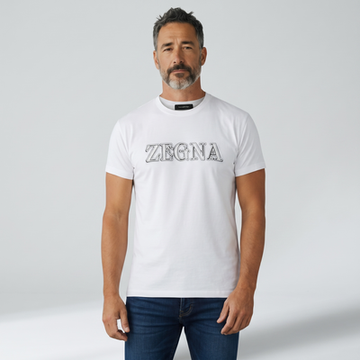 ZEGNA White Embossed Logo T-Shirt 🤍✨ Clean Luxury Edition