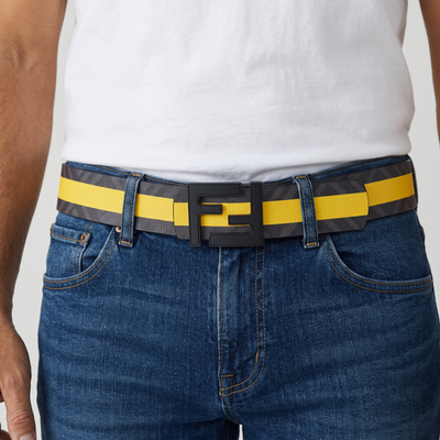 🖤💛 Fendi FF Logo Belt – Yellow Stripe Statement Design | 110 cm