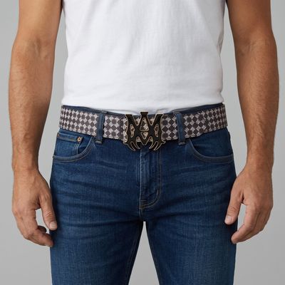🖤✨ AMIRI Monogram Belt – Gold Flame Logo Buckle | 125CM Statement Piece