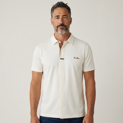 Loro Piana White Minimal Polo Shirt 🤍✨ Premium Metal Detail Fit