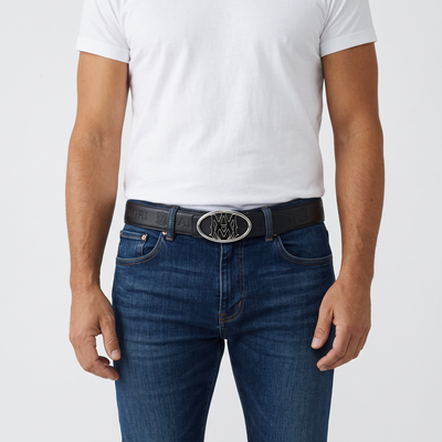 🖤✨ AMIRI Signature Leather Belt – Silver Logo Buckle | Luxury Edition