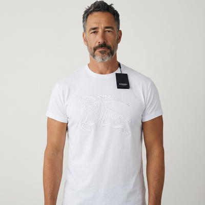 Burberry White Embroidered Knight T-Shirt 🤍✨ Premium Heritage Edition