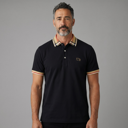 Burberry Black Polo Shirt 🖤✨ Iconic Check Collar Edition