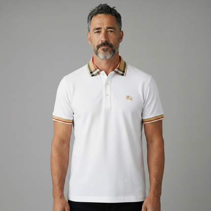 Burberry White Polo Shirt 🤍✨ Classic Check Collar Edition