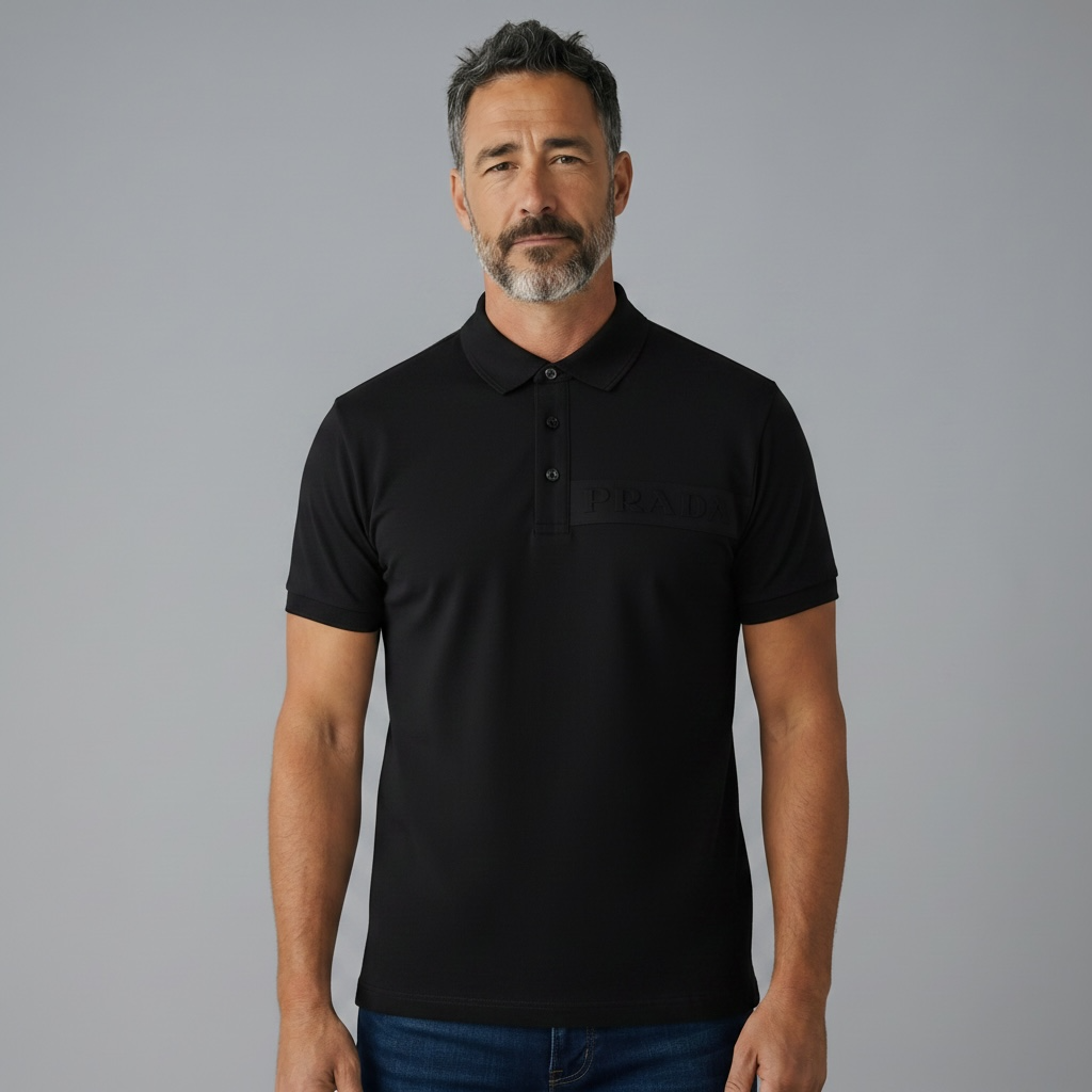 Prada Black Polo Shirt 🖤⚡ Embossed Logo Edition