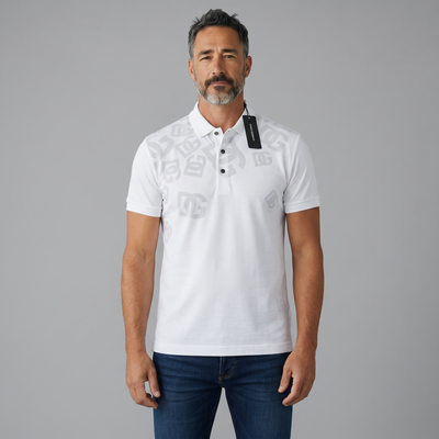 Dolce & Gabbana White Polo Shirt 🤍✨ Monogram Print Edition