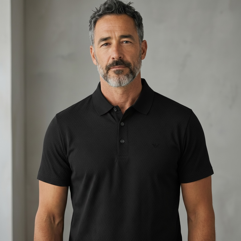 Emporio Armani Black Textured Polo Shirt 🖤✨ Sleek Luxury Essential