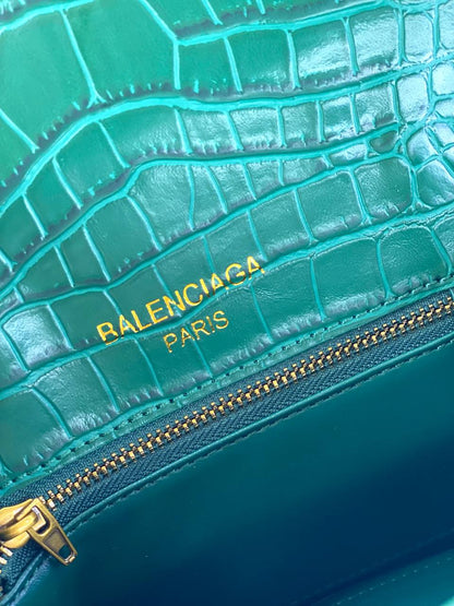 Balenciaga Hourglass Bag in Green Croc-Embossed Leather (limited edition color)