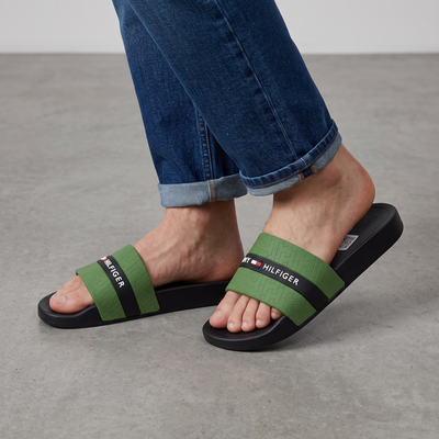💚✨ Tommy Hilfiger Logo Slide Slippers – Green Sporty Edition ✨💚