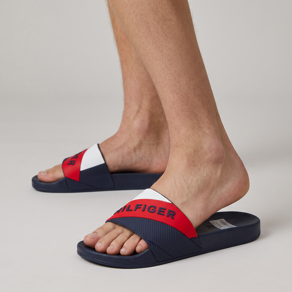 Tommy Hilfiger Colorblock Slides – Navy, Red & White
