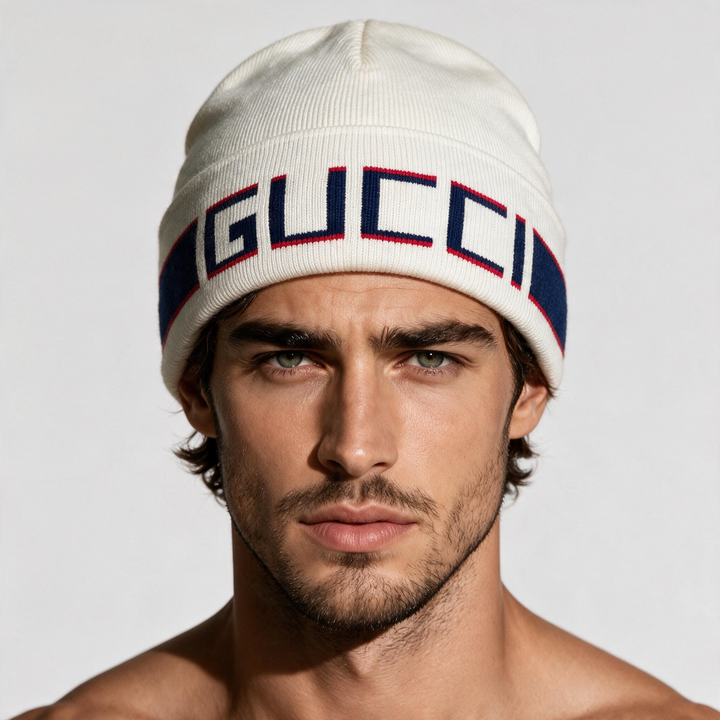 Gucci White Knit Beanie 🤍🔥 | Premium Winter Hat with Bold GUCCI Stripe Logo