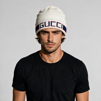 Gucci White Knit Beanie 🤍🔥 | Premium Winter Hat with Bold GUCCI Stripe Logo