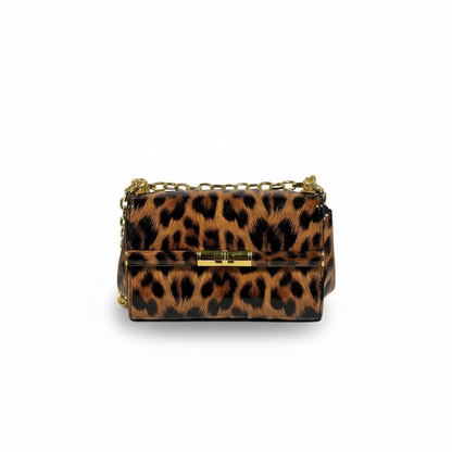 Dolce & Gabbana Leopard Print Patent Chain Bag 🐆✨ | Bold Italian Glamour with Golden Touch