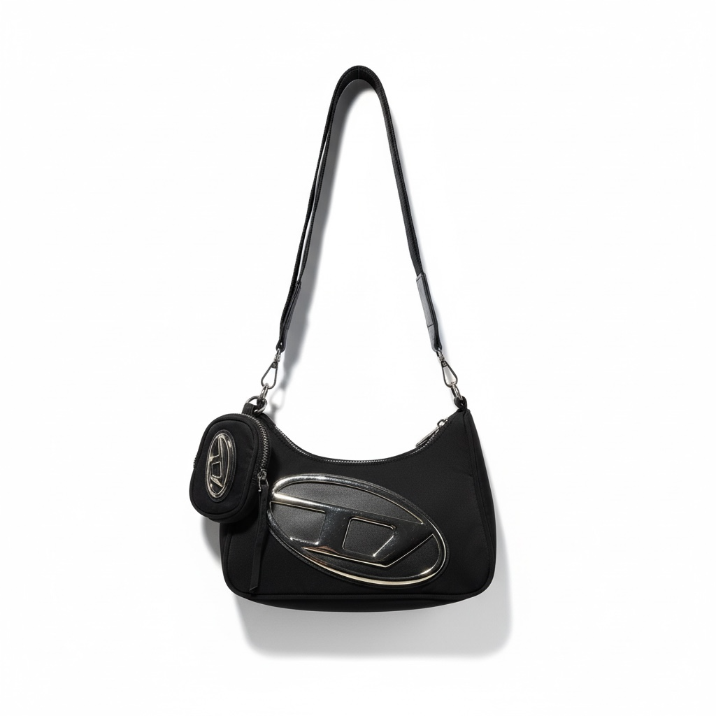 🔥 DIESEL Cyber Runner Shoulder Bag – Black Edition with Mini Pouch