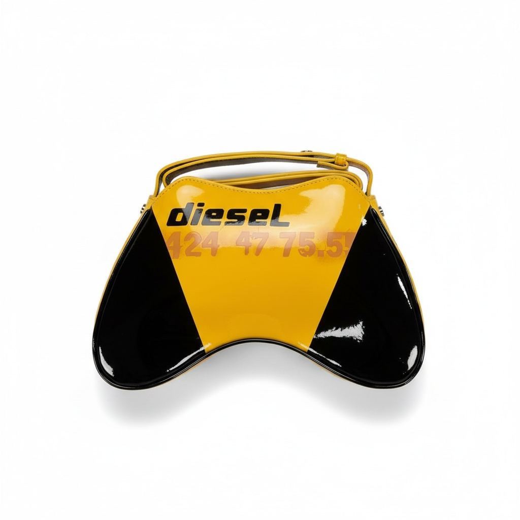 DIESEL Yellow & Black Gloss Y2K Shoulder Bag 💛🖤 | Bold Logo Futuristic Design