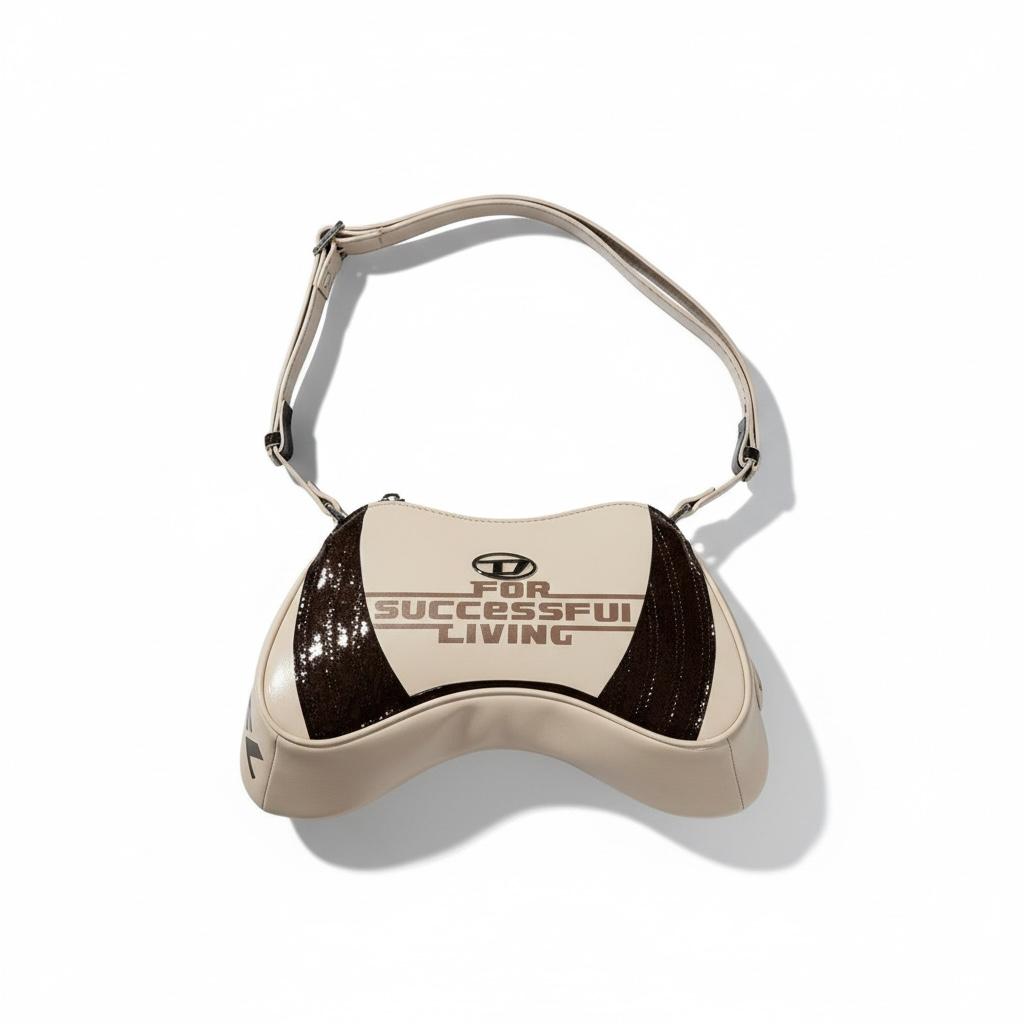 DIESEL Beige & Brown Y2K Shoulder Bag ✨🤎 | “For Successful Living” Gloss Edition