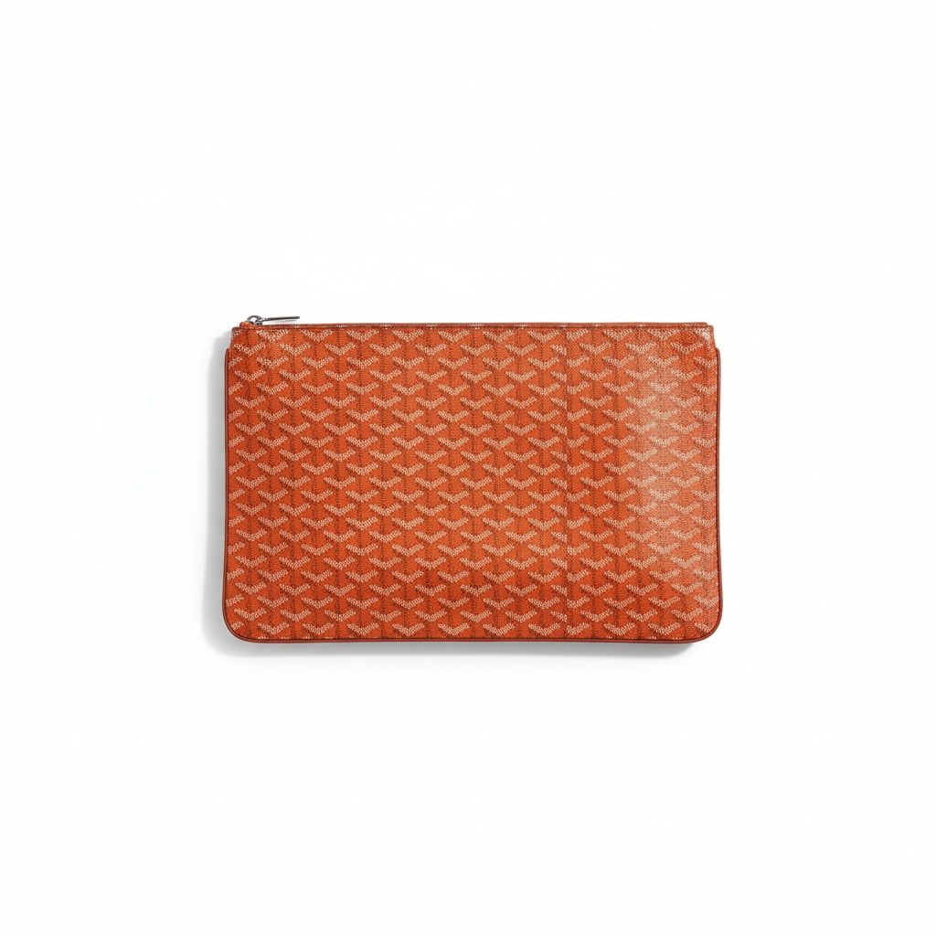 ✨ Goyard-Inspired Luxury Flat Pouch – Orange Monogram Clutch