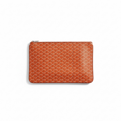 ✨ Goyard-Inspired Luxury Flat Pouch – Orange Monogram Clutch