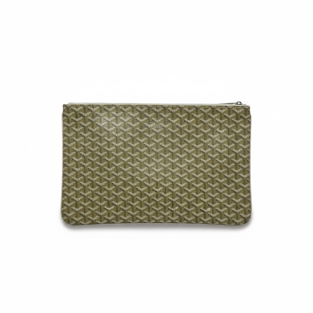 ✨ Goyard-Inspired Luxury Flat Pouch – Olive Green Monogram Clutch