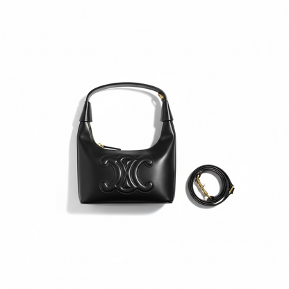 🖤✨ Celine Ava Triomphe Black Leather Shoulder Bag with Embossed Logo 👑💎