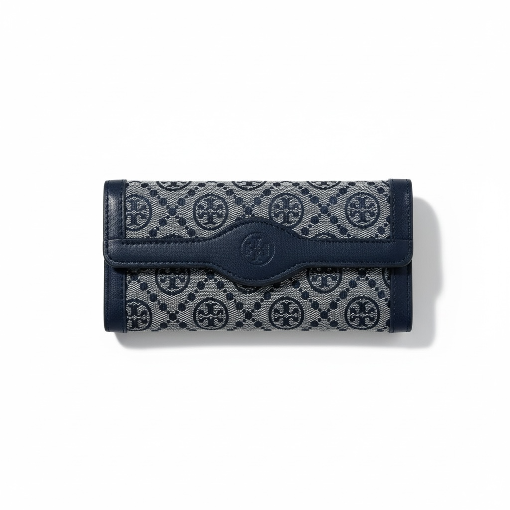 💙 Tory Burch-Inspired Long Wallet – Navy Monogram Elegance