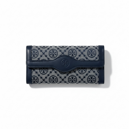 💙 Tory Burch-Inspired Long Wallet – Navy Monogram Elegance