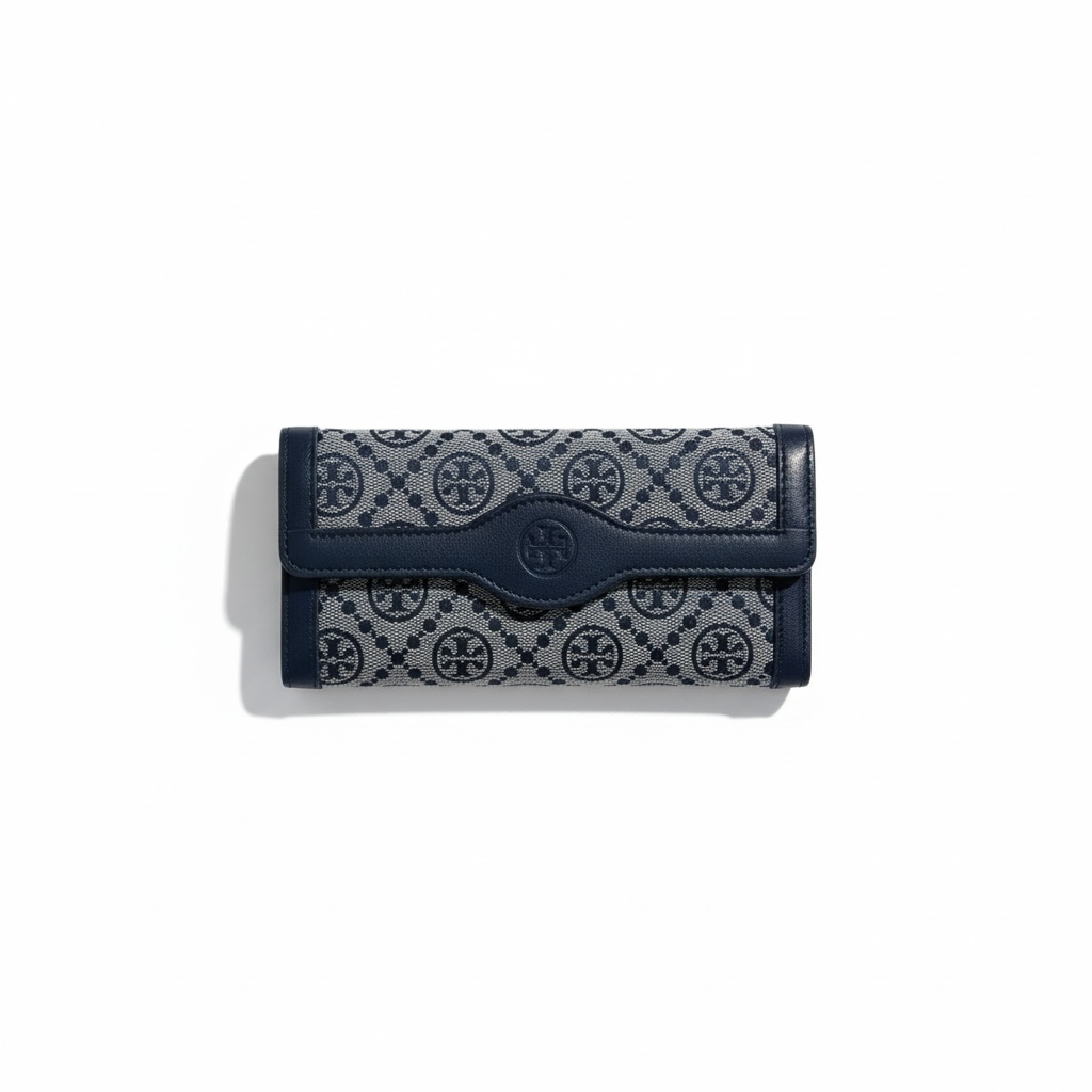 💙 Tory Burch-Inspired Long Wallet – Navy Monogram Elegance