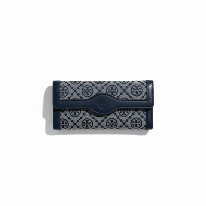 💙 Tory Burch-Inspired Long Wallet – Navy Monogram Elegance