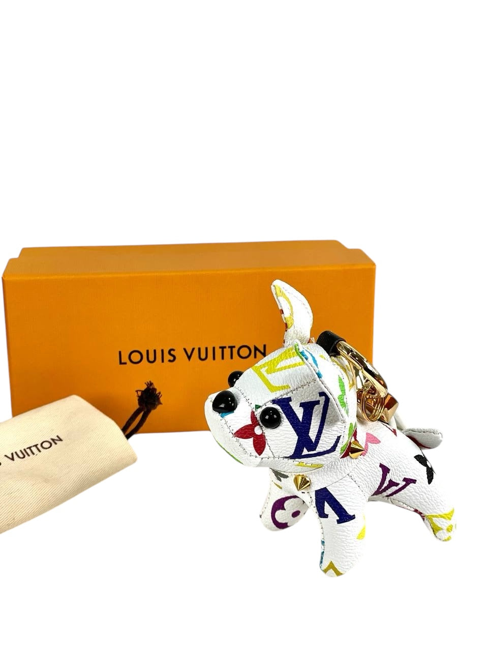 Louis Vuitton White Multicolor Monogram French Bulldog Charm – Luxury Keychain & Bag Accessory