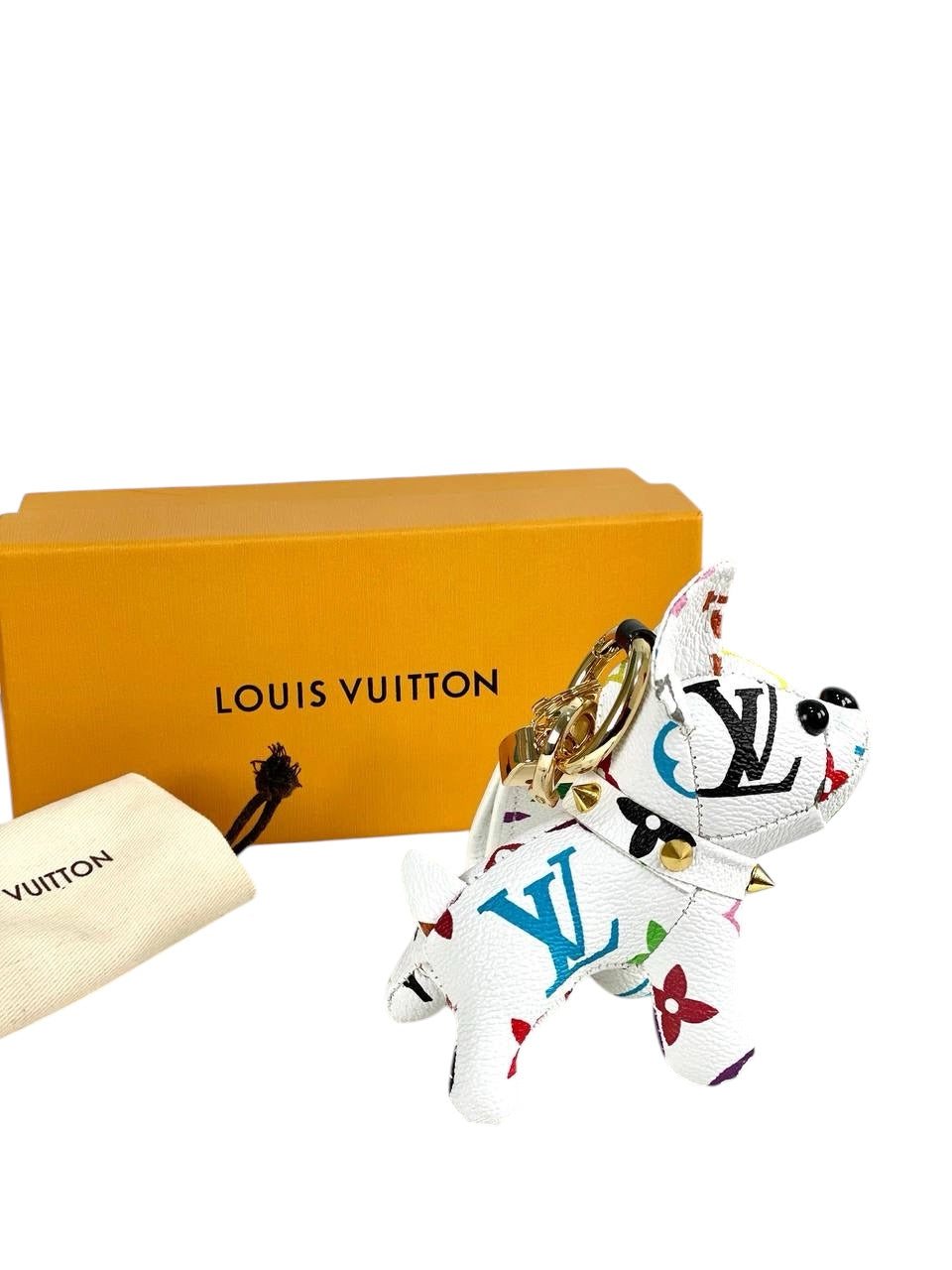 Louis Vuitton White Multicolor Monogram French Bulldog Charm – Luxury Keychain & Bag Accessory